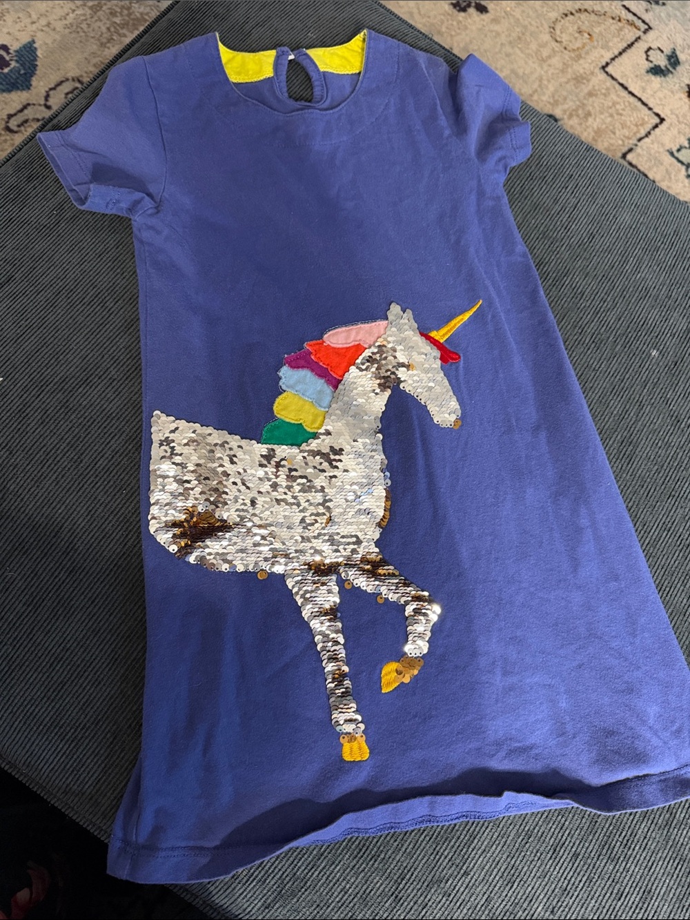 Navy Short Sleeve Dress with Sequin Unicorn